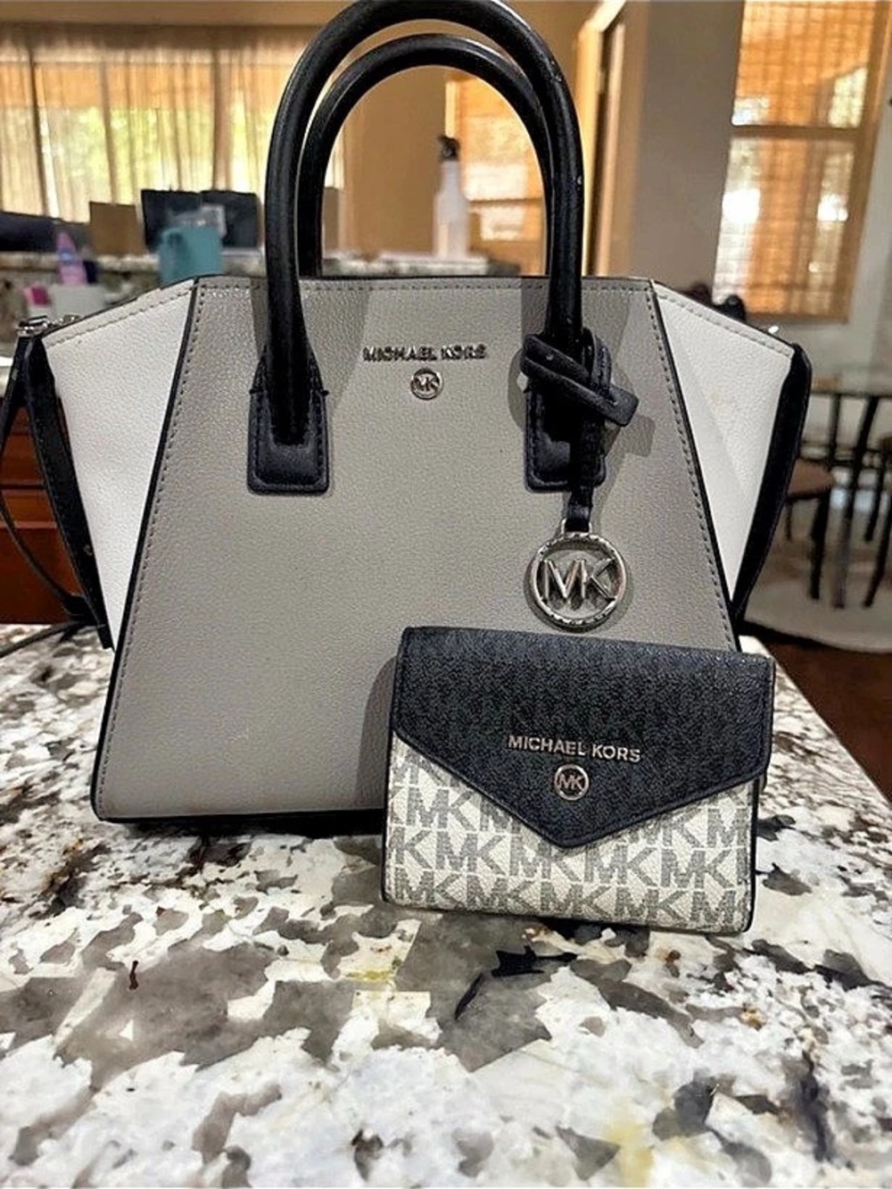 Michael Kors Gray & Black Tote with Matching Wallet